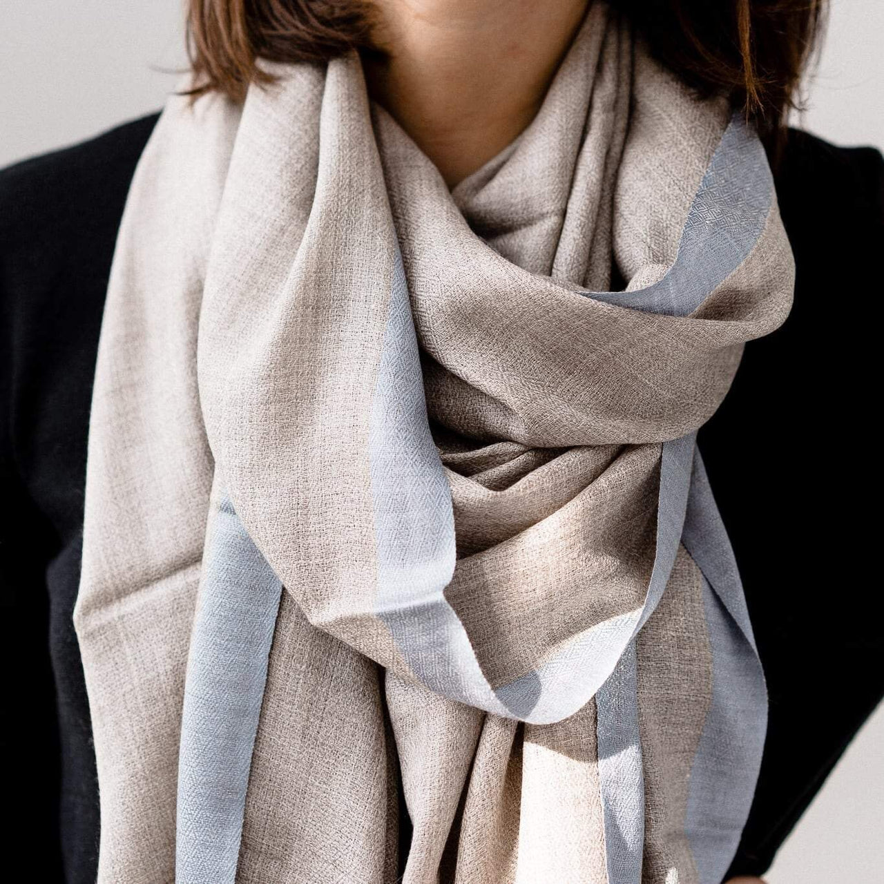 Light Brown and Blue Cashmere Minimal Shawl/Scarf/wrap/Stole