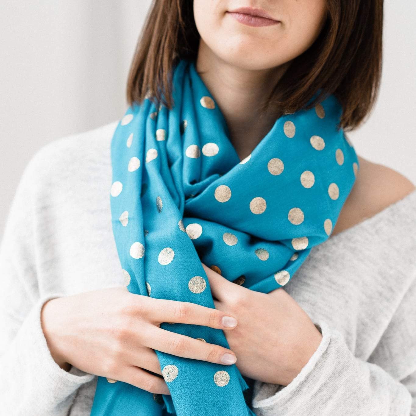 Turquoise and Silver Shawl Cashmere Polka Dots outlet Wrap Stole 28x76 Inches