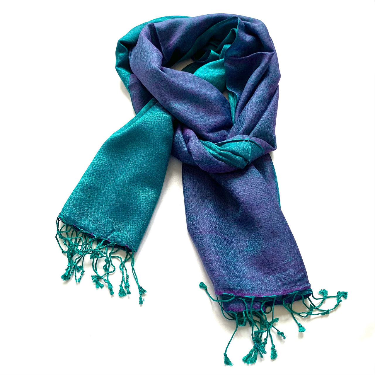 Green and Purple Reversible Silk Wool Scarf Shawl Pashmina Wrap