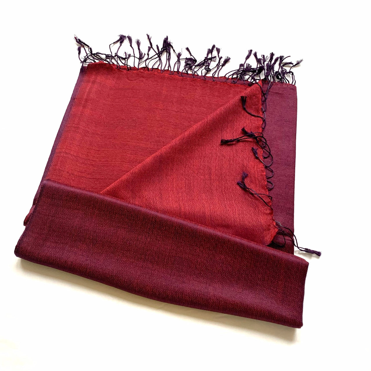 Green Red Reversible Silk Wool Scarf Shawl Wrap Stole