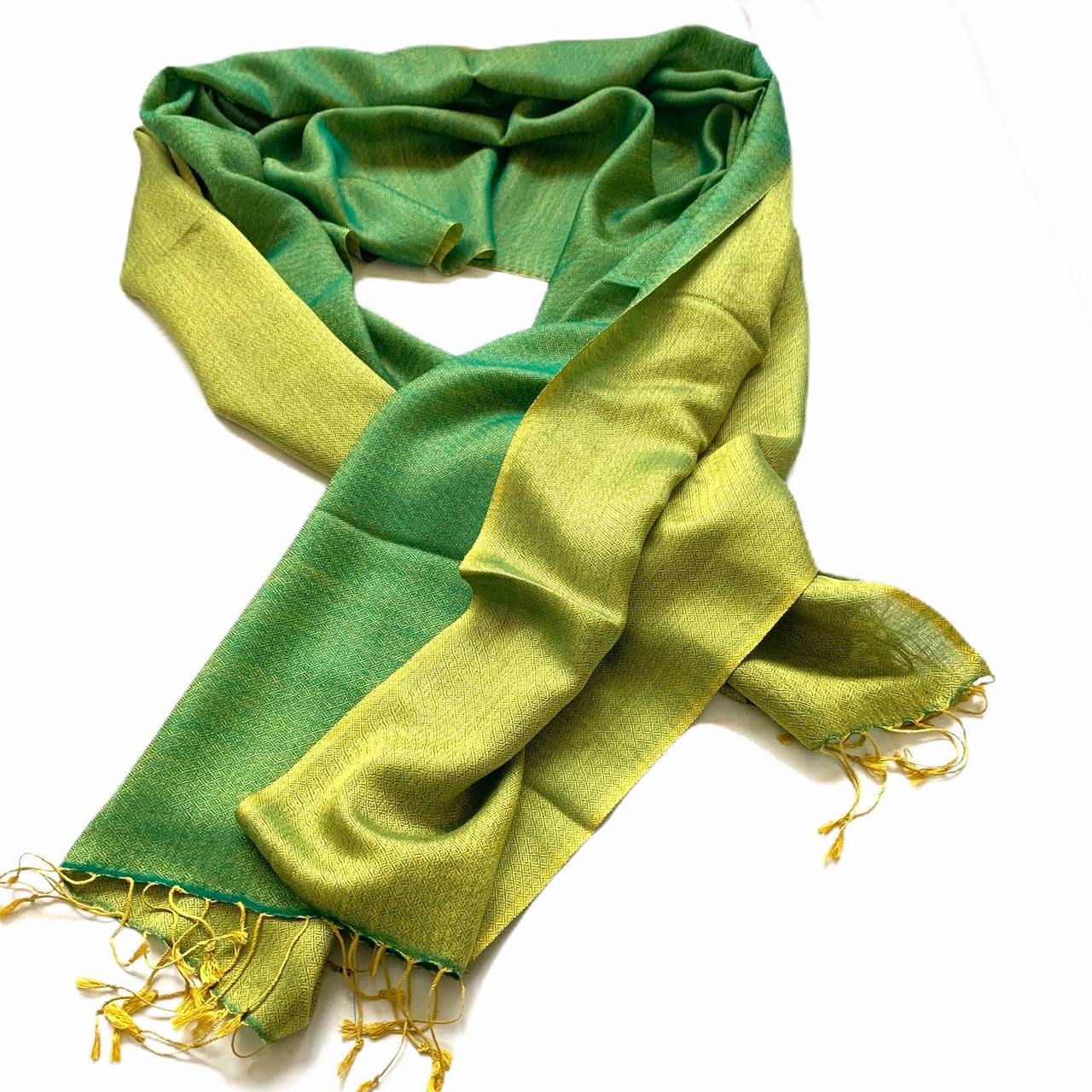 Green Mustard Silk Wool Pashmina Reversible Pink Cream Scarf Shawl Wrap Stole