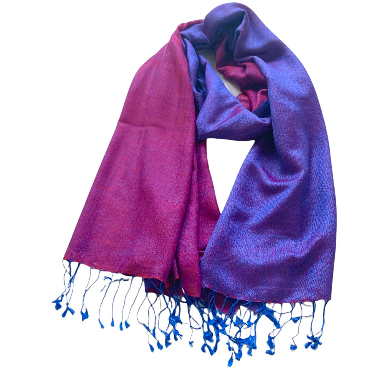 Reversible Silk Wool Shawl Blue and White Scarf  Wrap Stole