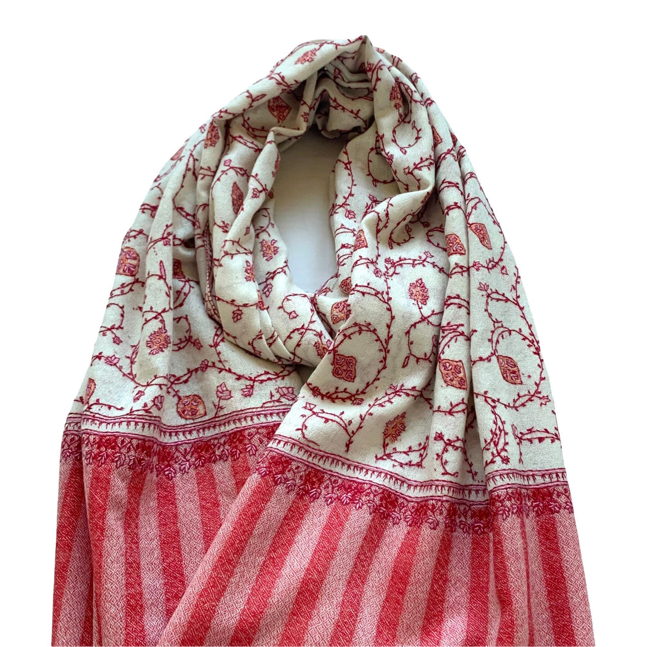 Gorgeous  Pal kalam Cream Pink Hand Embroidered Cashmere Pashmina Shawl Scarf Wrap Stole