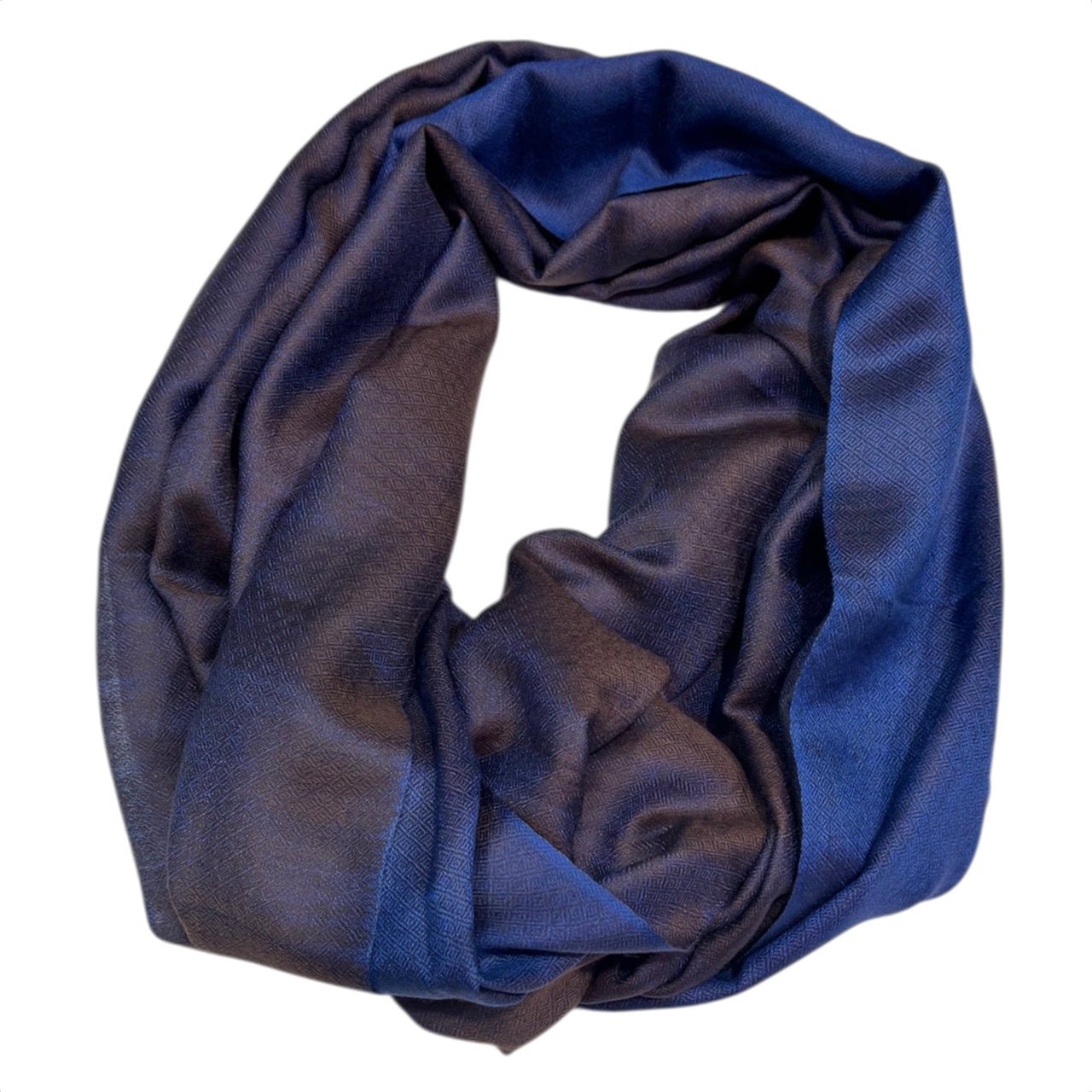 Blue Brown Silk Wool Pashmina Reversible Scarf Shawl Wrap Stole