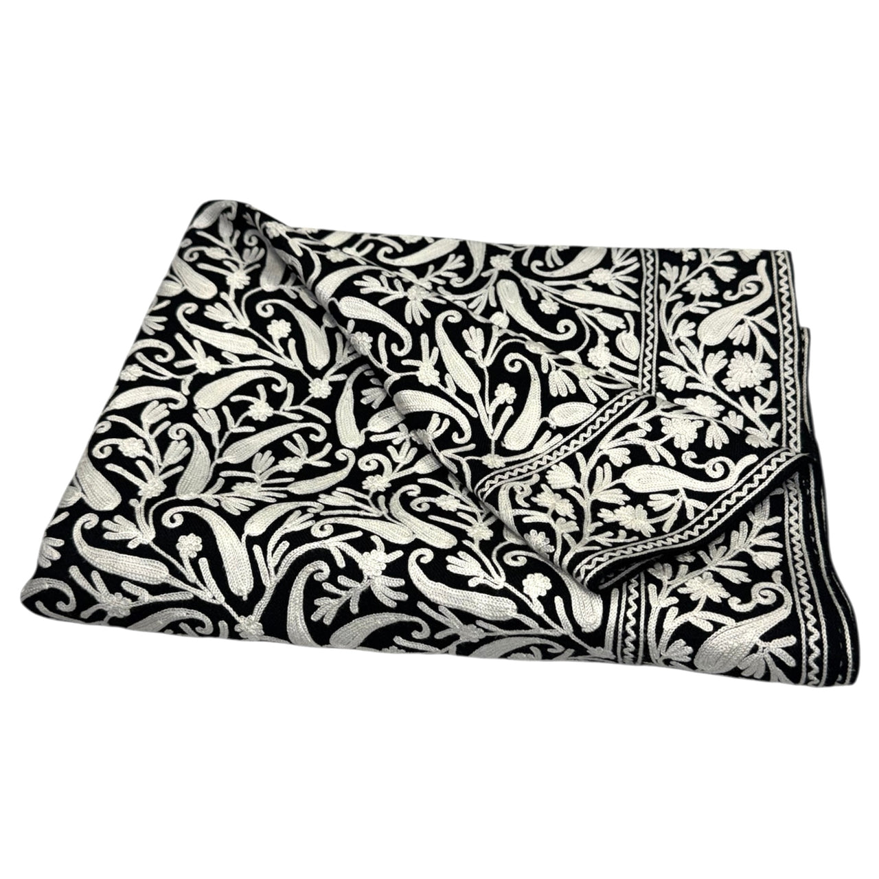 Beautiful Black And White Embroidered Wool Pashmina Scarf Wrap Stole Shawl