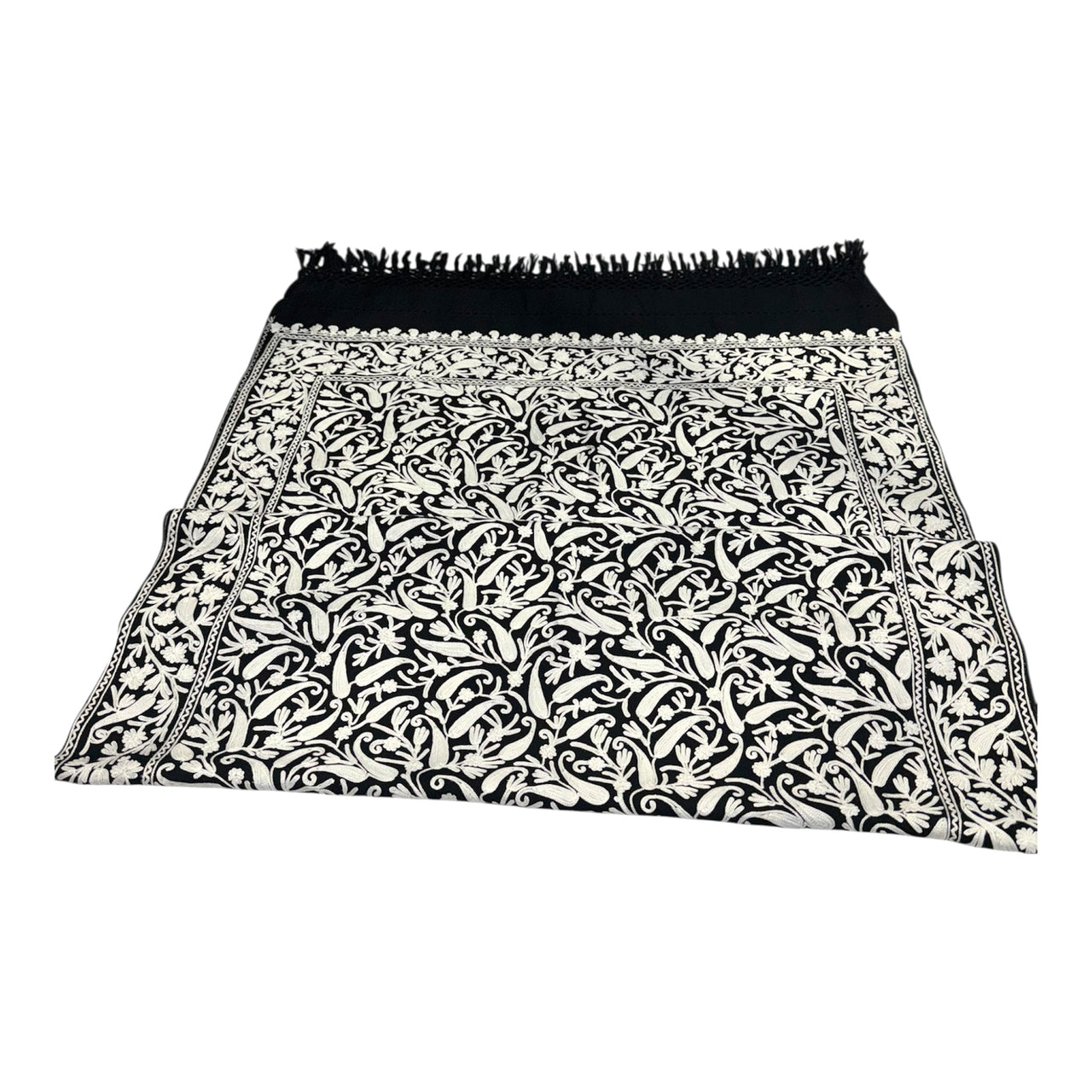 Beautiful Black And White Embroidered Wool Pashmina Scarf Wrap Stole Shawl
