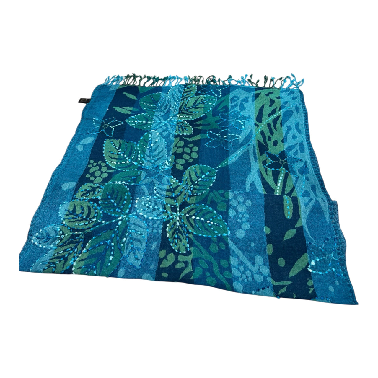 Teal Leaf Design Hand Embroidered Scarf/Shawl/Wrap/Stole
