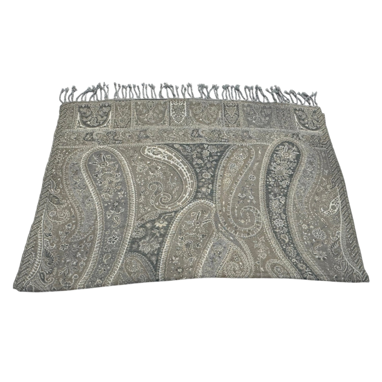 Gorgeous Beige grey Reversible boiled Wool pashmina Kani Floral Paisley Shawl Scarf Wrap Stole