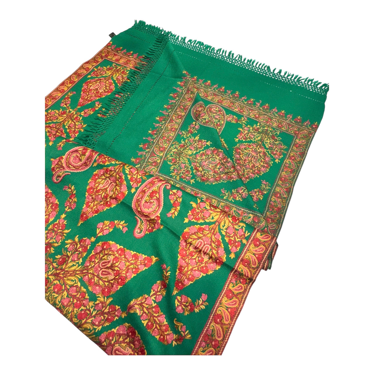 Gorgeous green hand Embroidered  wool Floral Scarf Shawl Stole Wrap