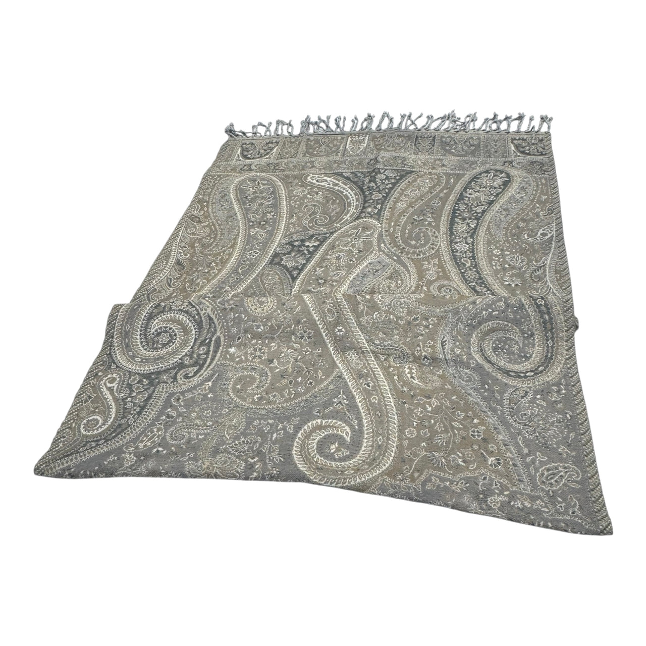 Gorgeous Beige grey Reversible boiled Wool pashmina Kani Floral Paisley Shawl Scarf Wrap Stole