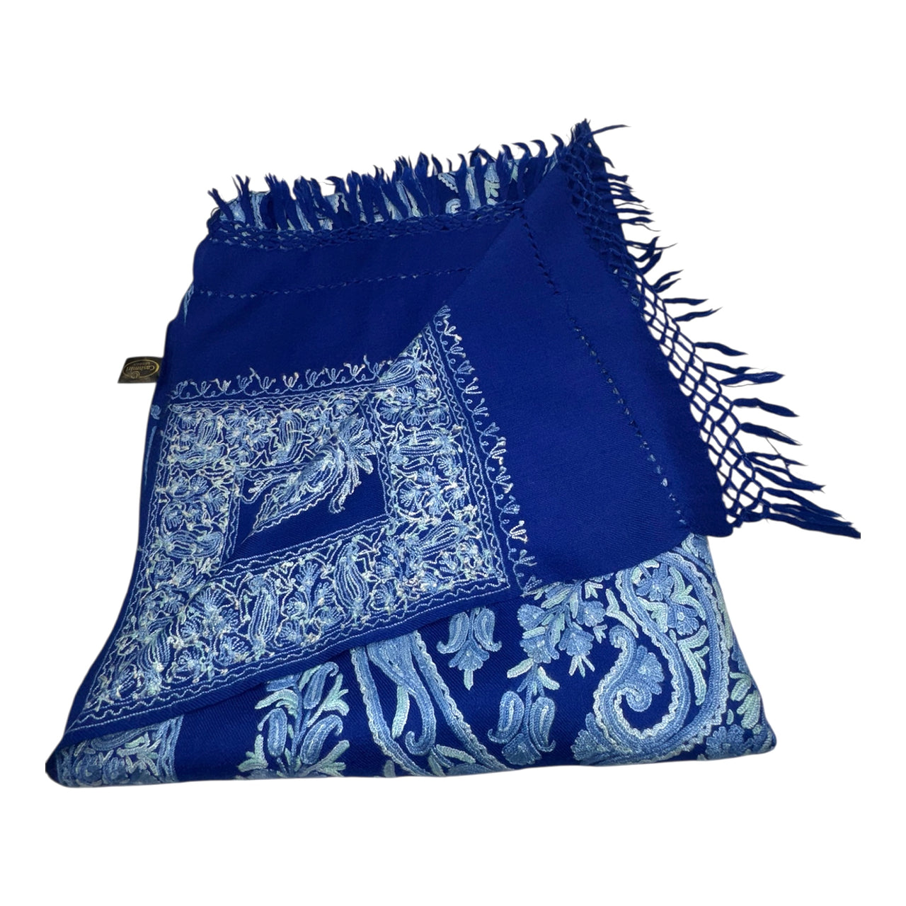 Blue Gorgeous Embroidered Floral Shawl Stole Scarf Shoulder Wrap