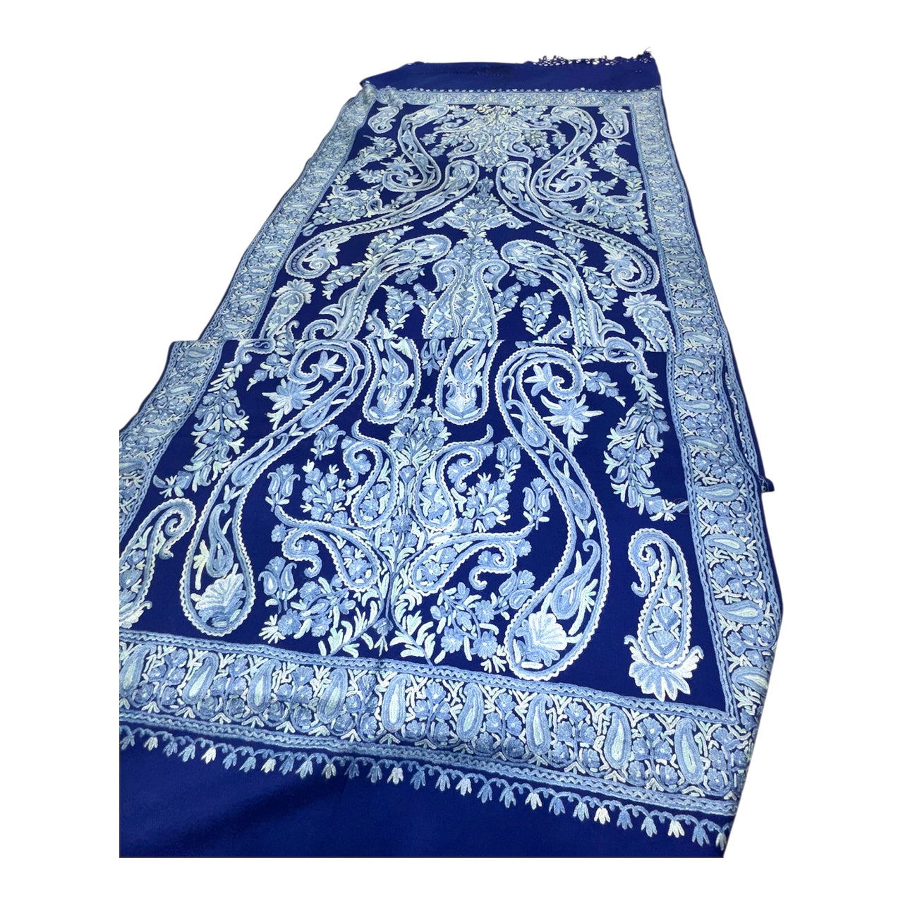 Blue Gorgeous Embroidered Floral Shawl Stole Scarf Shoulder Wrap