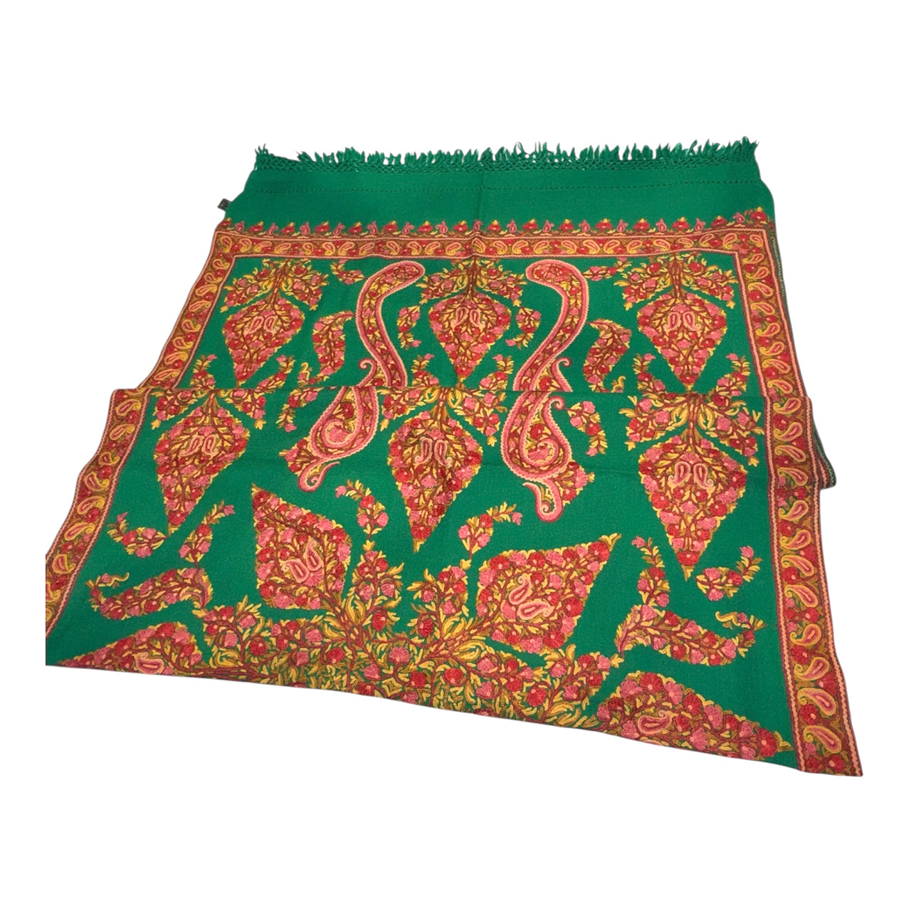 Gorgeous green hand Embroidered  wool Floral Scarf Shawl Stole Wrap