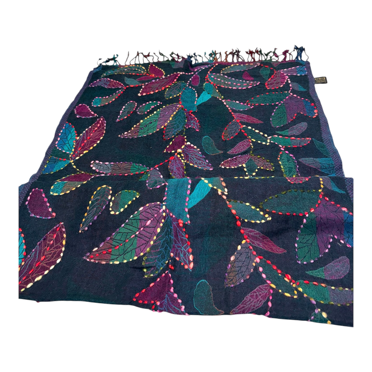 Black charcoal Multicoloured Hand Embroidered Boilwool Scarf