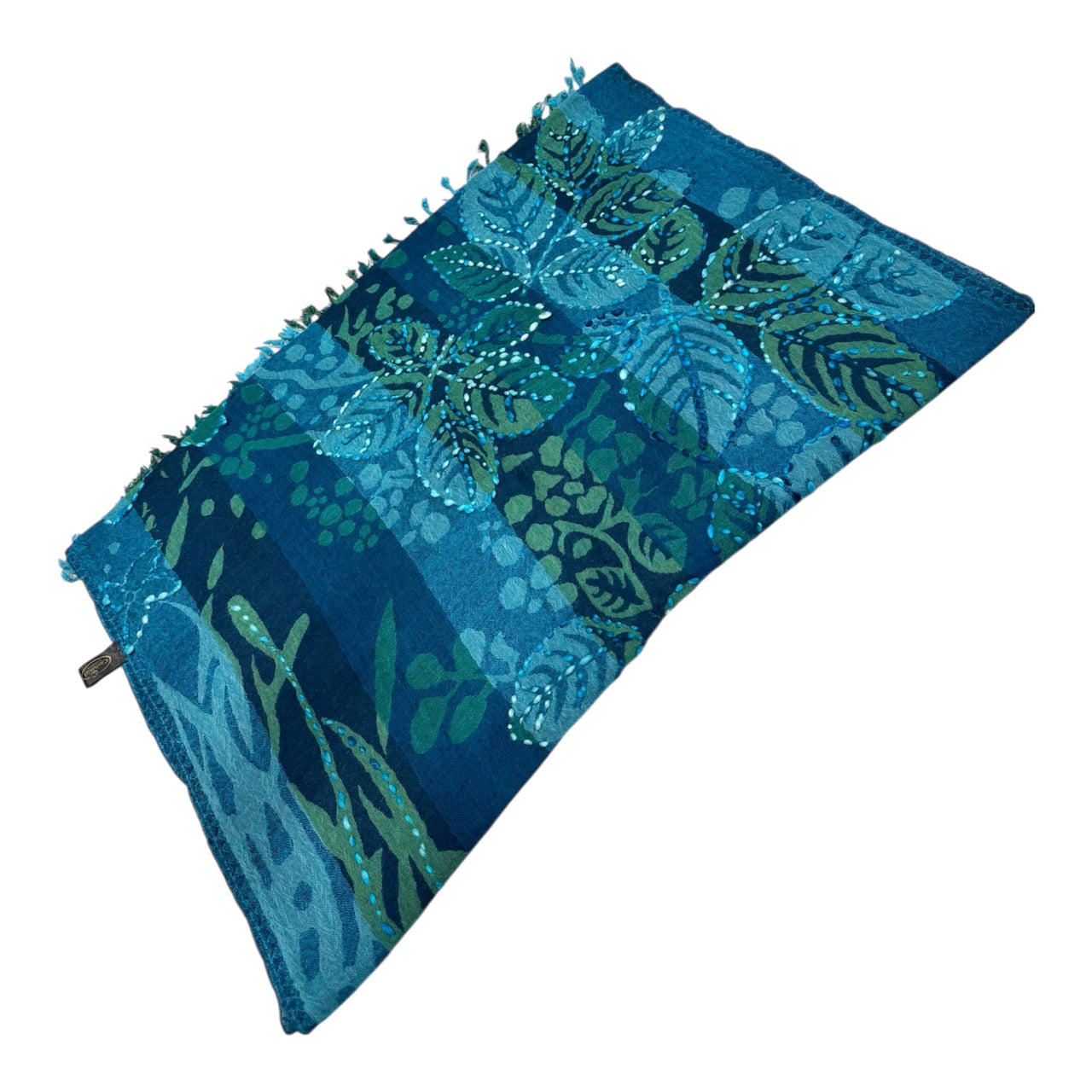 Teal Leaf Design Hand Embroidered Scarf/Shawl/Wrap/Stole