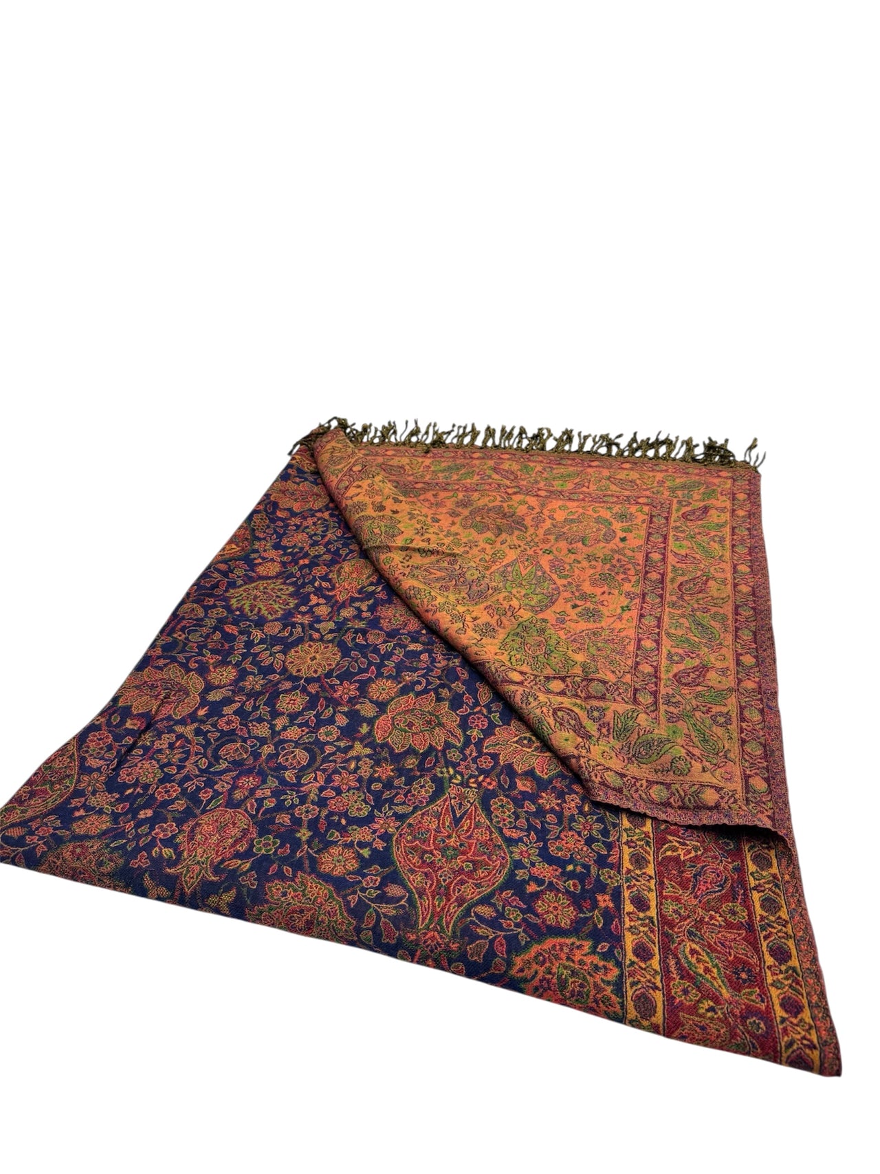 Blue Ombre Reversible Kani woven wool Shawl wrap throw blanket 56”x78”inches