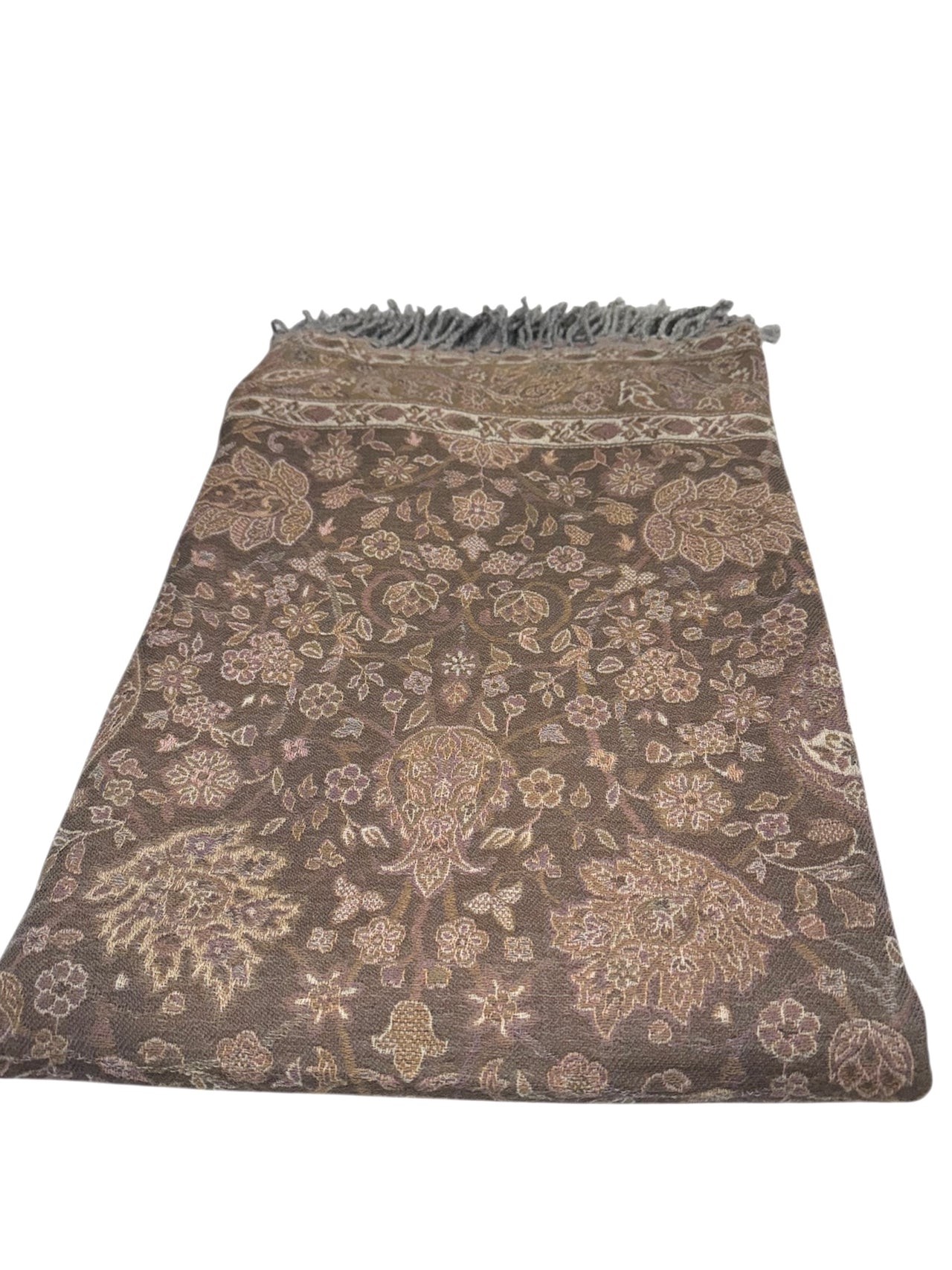 Beige Brown Pastel Paisley Boiled Wool Reversible Blanket Bed Throw Wrap