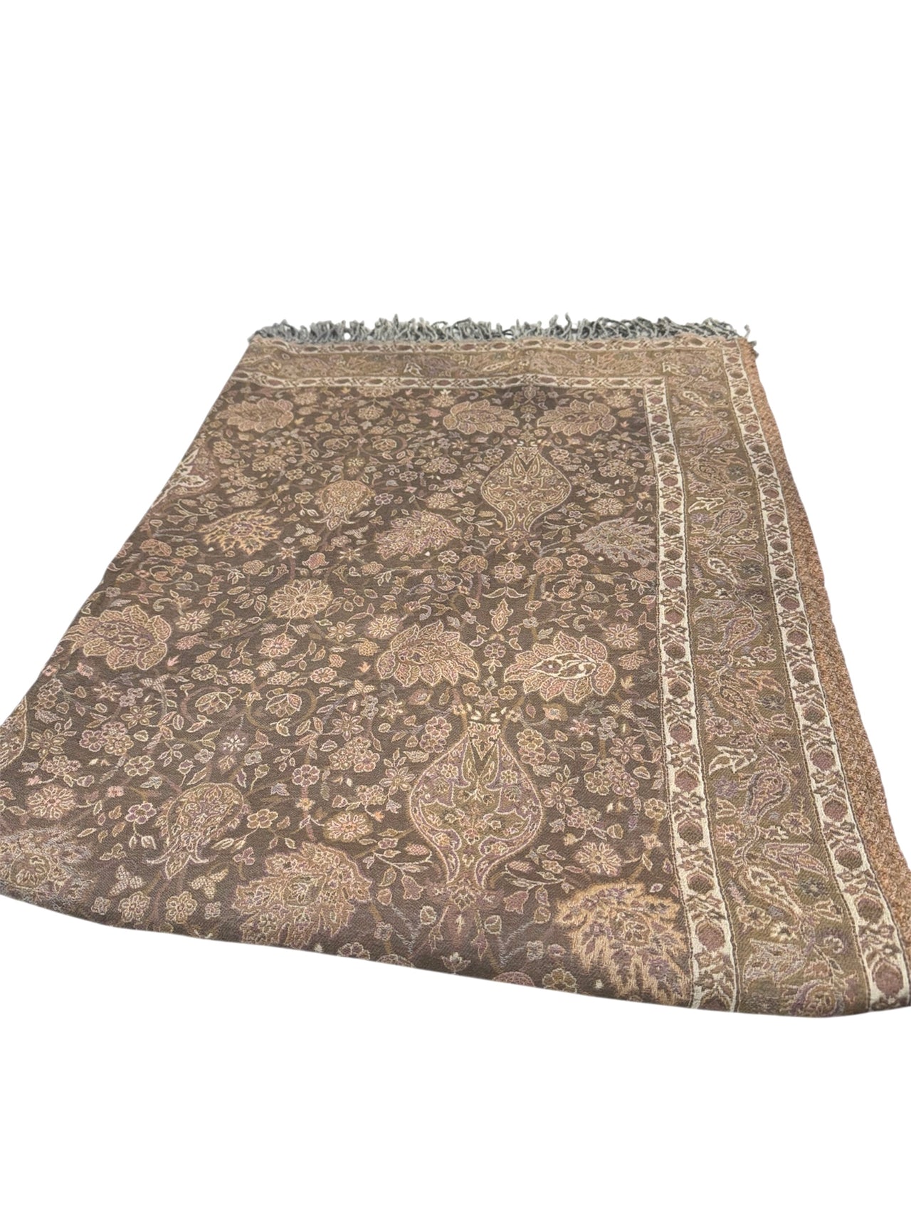 Beige Brown Pastel Paisley Boiled Wool Reversible Blanket Bed Throw Wrap