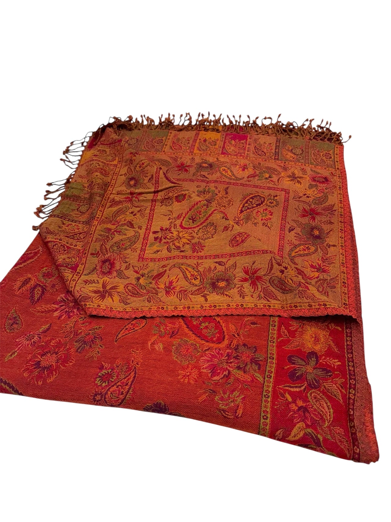 Red Paisley Kani Wool Pashmina Shawl Wrap Throw Blanket