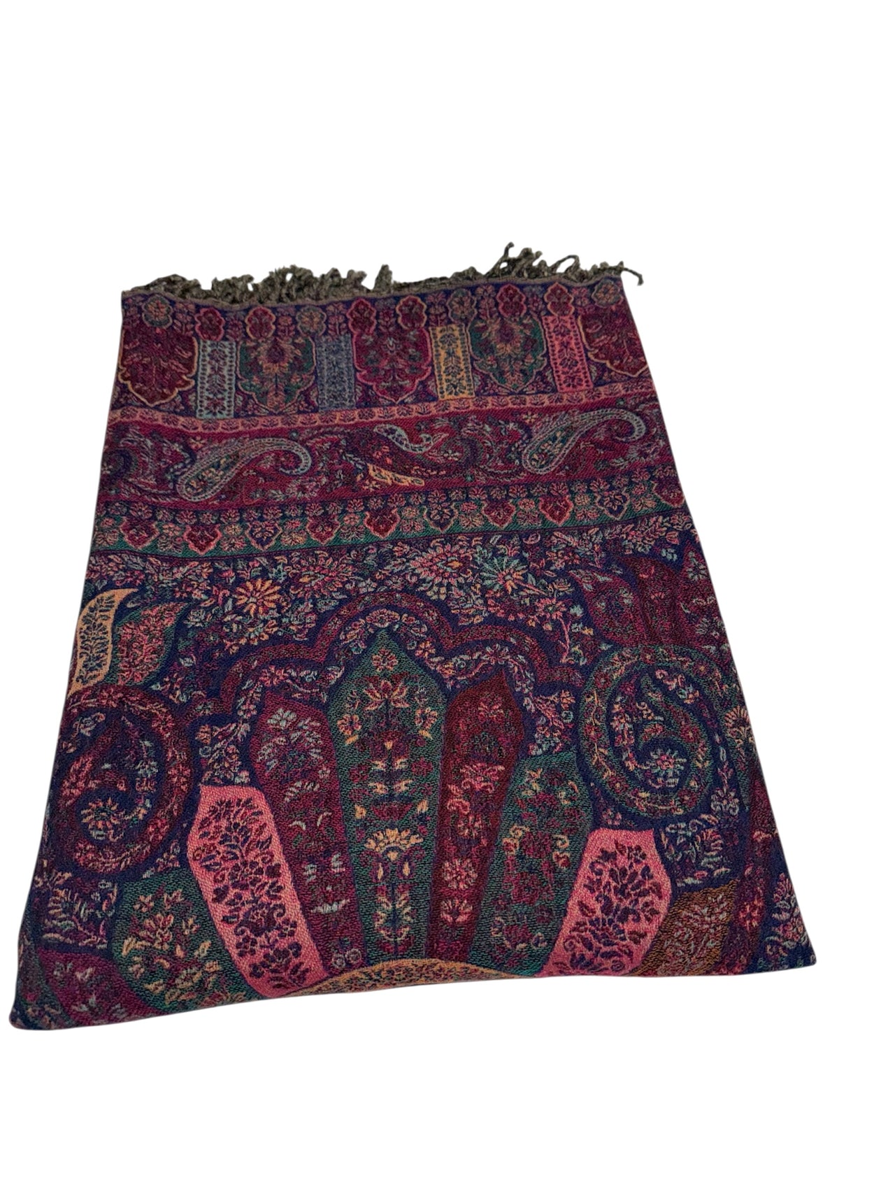 Purple Multicoloured Reversible Wool Shawl Wrap Blanket Throw