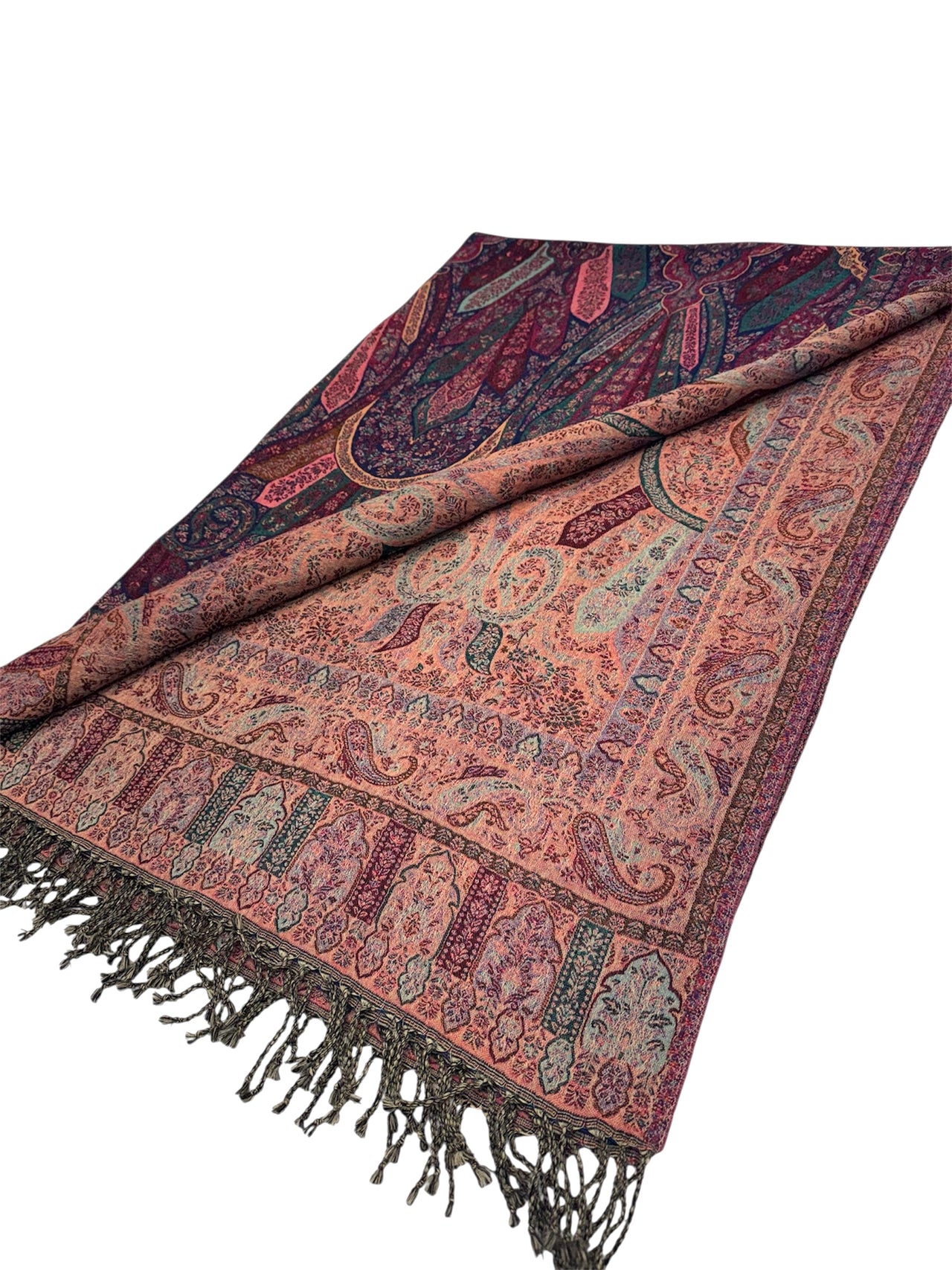 Purple Multicoloured Reversible Wool Shawl Wrap Blanket Throw