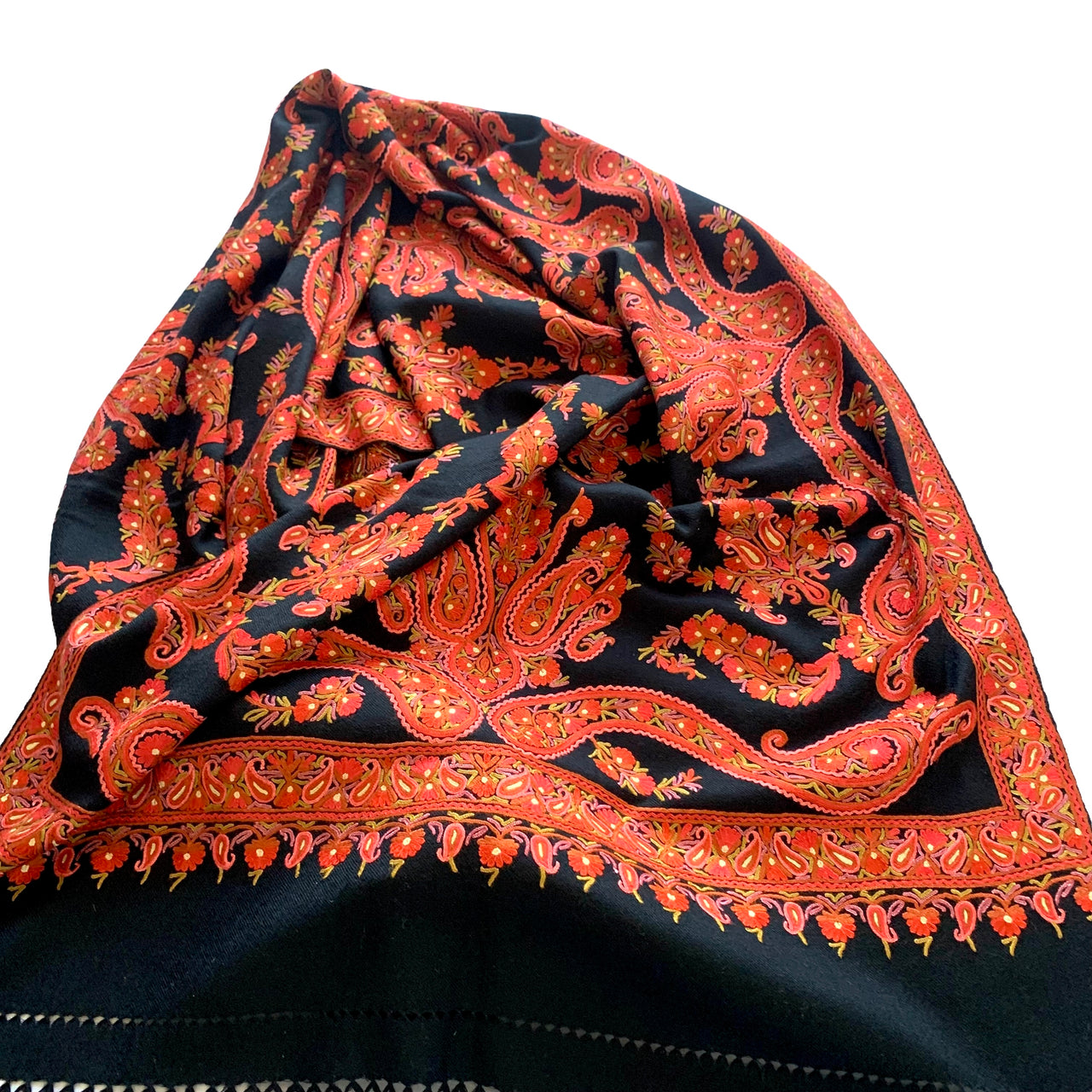 Black Paisley Floral Gorgeous Embroidered Floral Shawl Stole Scarf Shoulder Wrap