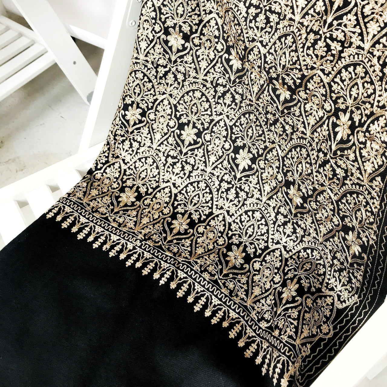 Black and Gold Silk Embroidered Scarf/Shawl/wrap/Stole