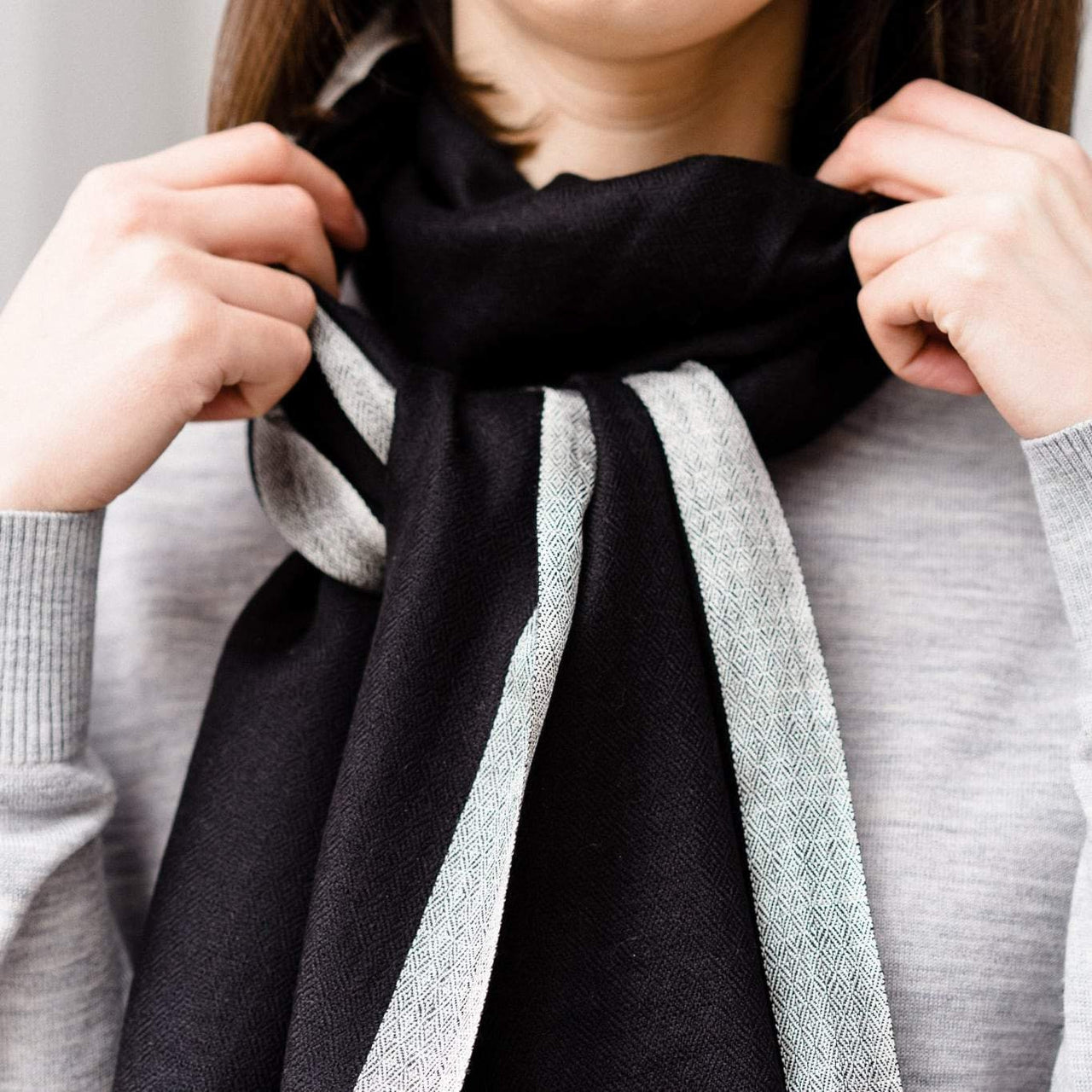 Black Grey Cashmere Scarf Minimal Wrap Stole