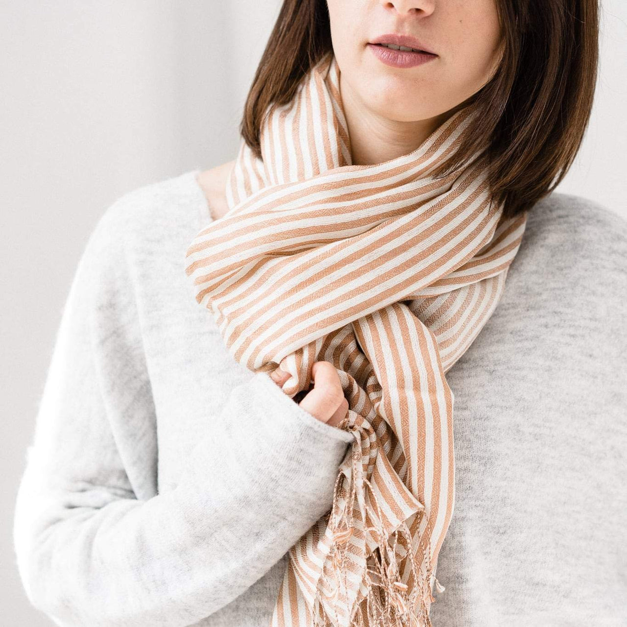 Brown and White Striped Scarf /Shawl/wrap/Stole