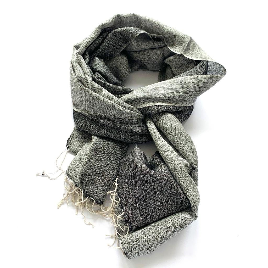 Reversible Silk Wool Scarf Shawl Black and Silver Wrap Stole