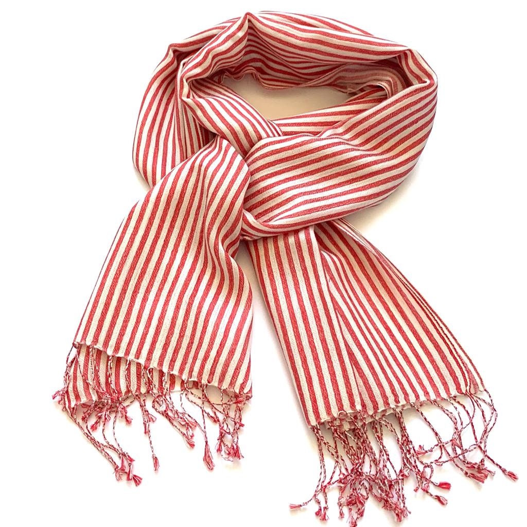 Red and White Striped Scarf Shawl Wrap Stole 28x80 Inches