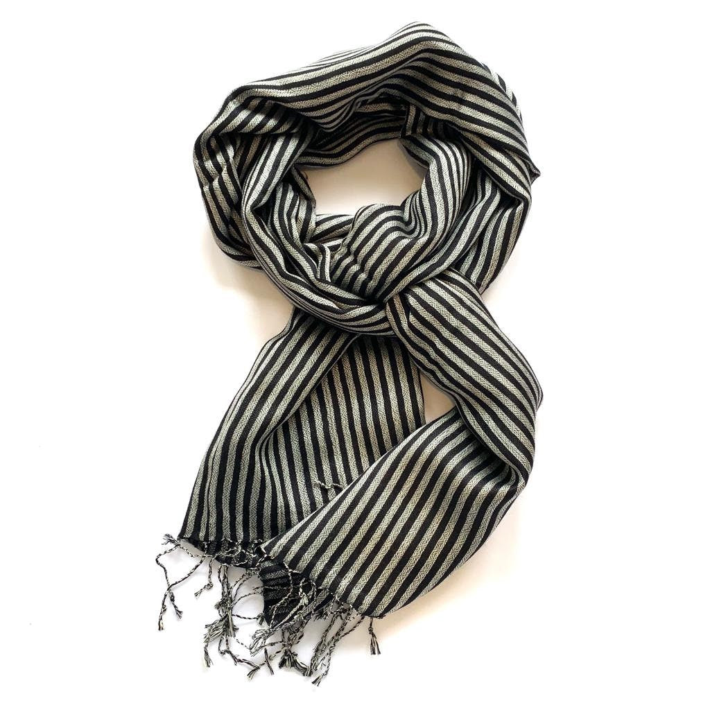 Black and Silver Enchanting Silk Wool Scarf-Shawl-Wrap-Stole-Unsex-Men’s-women’s Neck Scarf