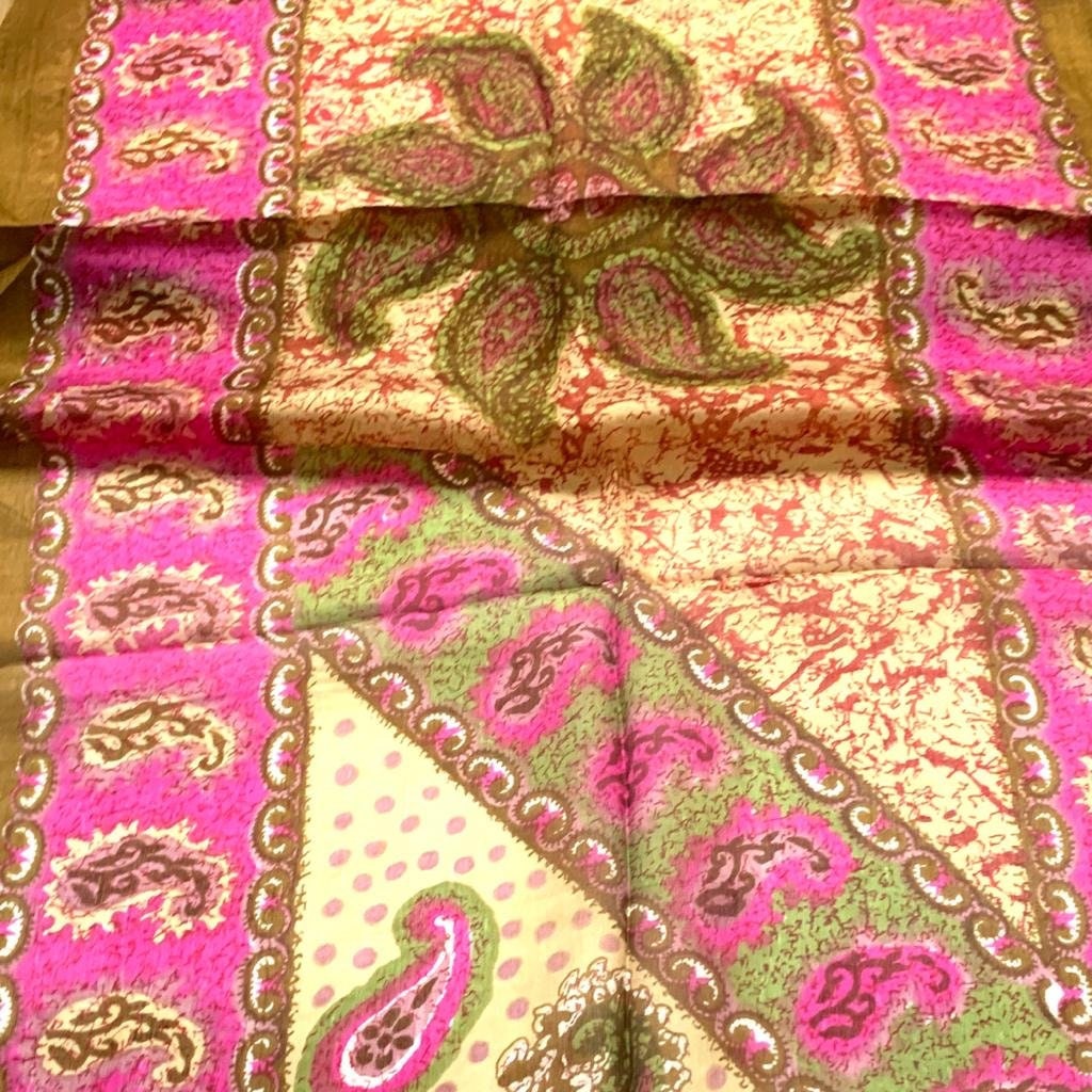 Pink and Caramel Paisley Flower Pattern SilkScarf/stole/Neck Scarf