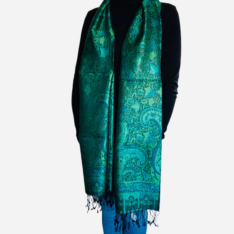 Emerald Paisley Silk Scarf  Wrap Stole