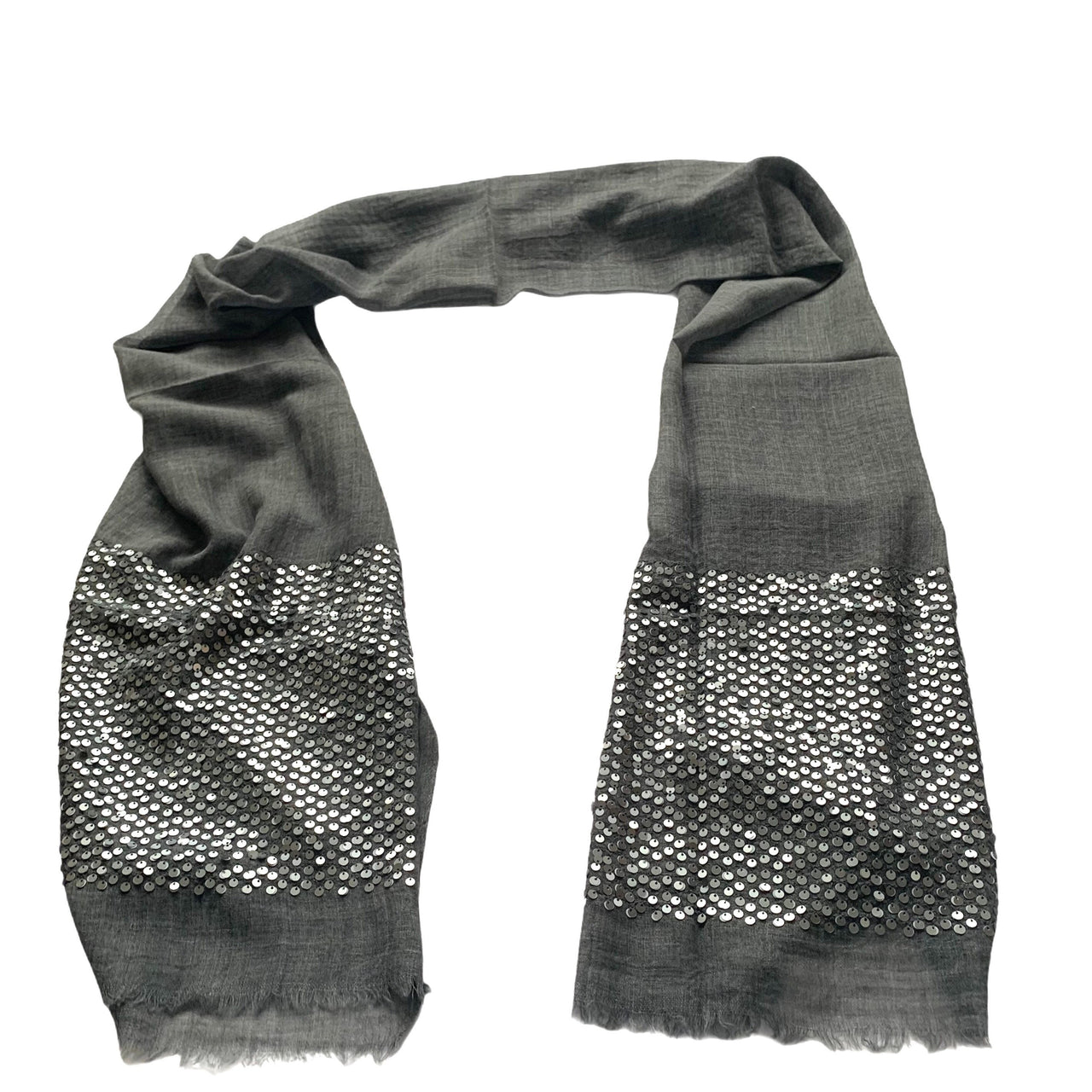 Dark Grey Beaded Silk Wool Pashmina/Scarf/Stole/Wrap
