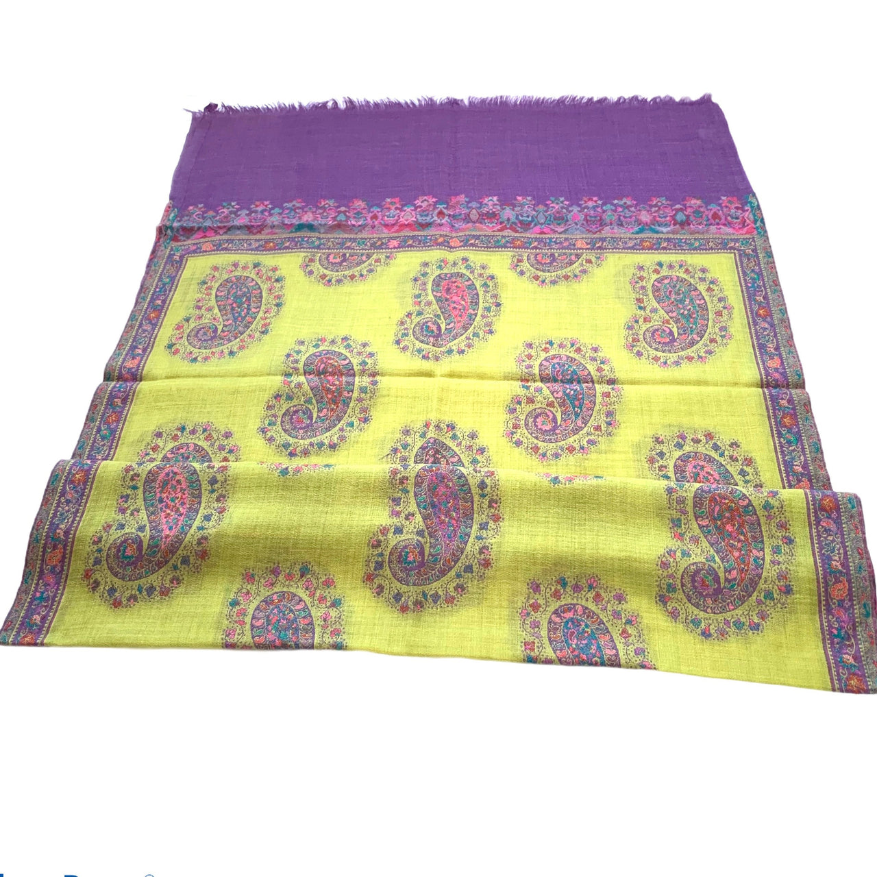Gorgeous Lemon and Purple Kashmiri paisley Kani jamawar Shawl/Scarf/Stole/wrap