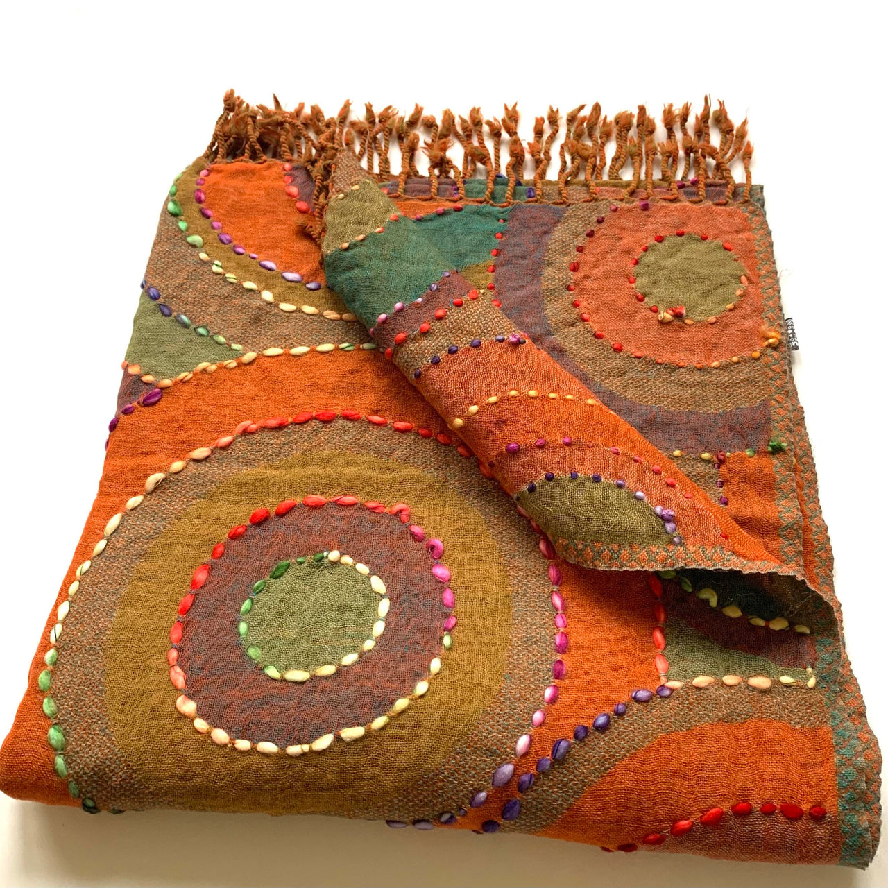 Gorgeous Scarf Boiled Wool Shawl Hand Embroidered Wrap Multicoloured Stole 28x80 Inches
