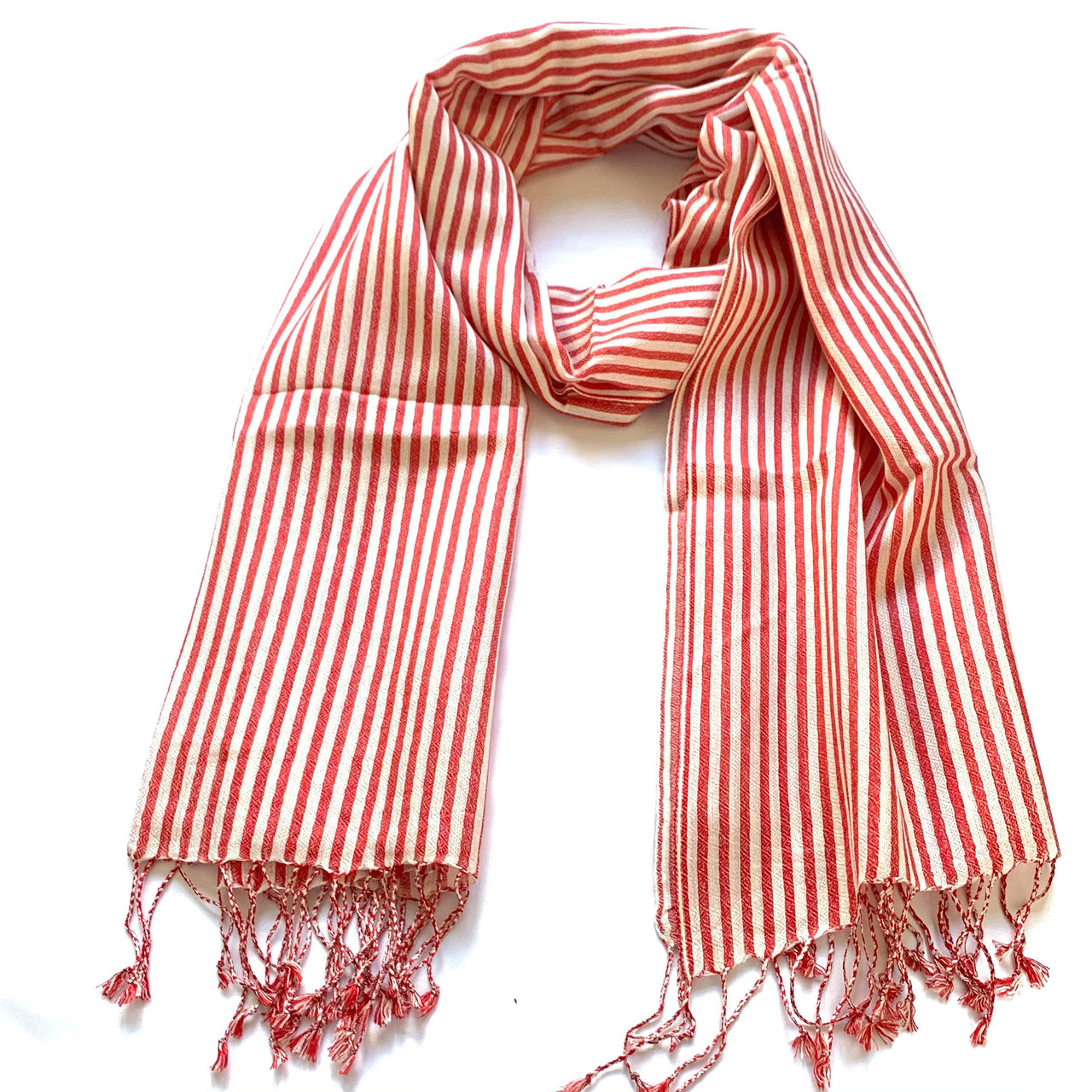 Red and White Striped Scarf Shawl Wrap Stole 28x80 Inches