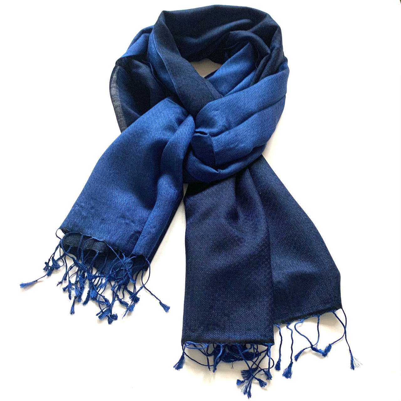 Indigo Black Plain  Reversible Silk-Wool Scarf/ Shawl/Stole/Wrap