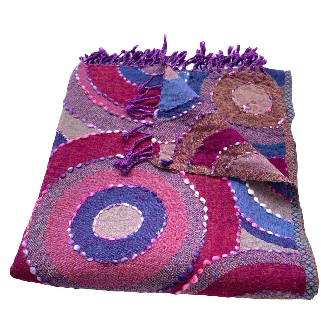 Boil wool Scarf Wool Shawl Hand Embroidered Wrap Purple Blue Multicoloured Stole