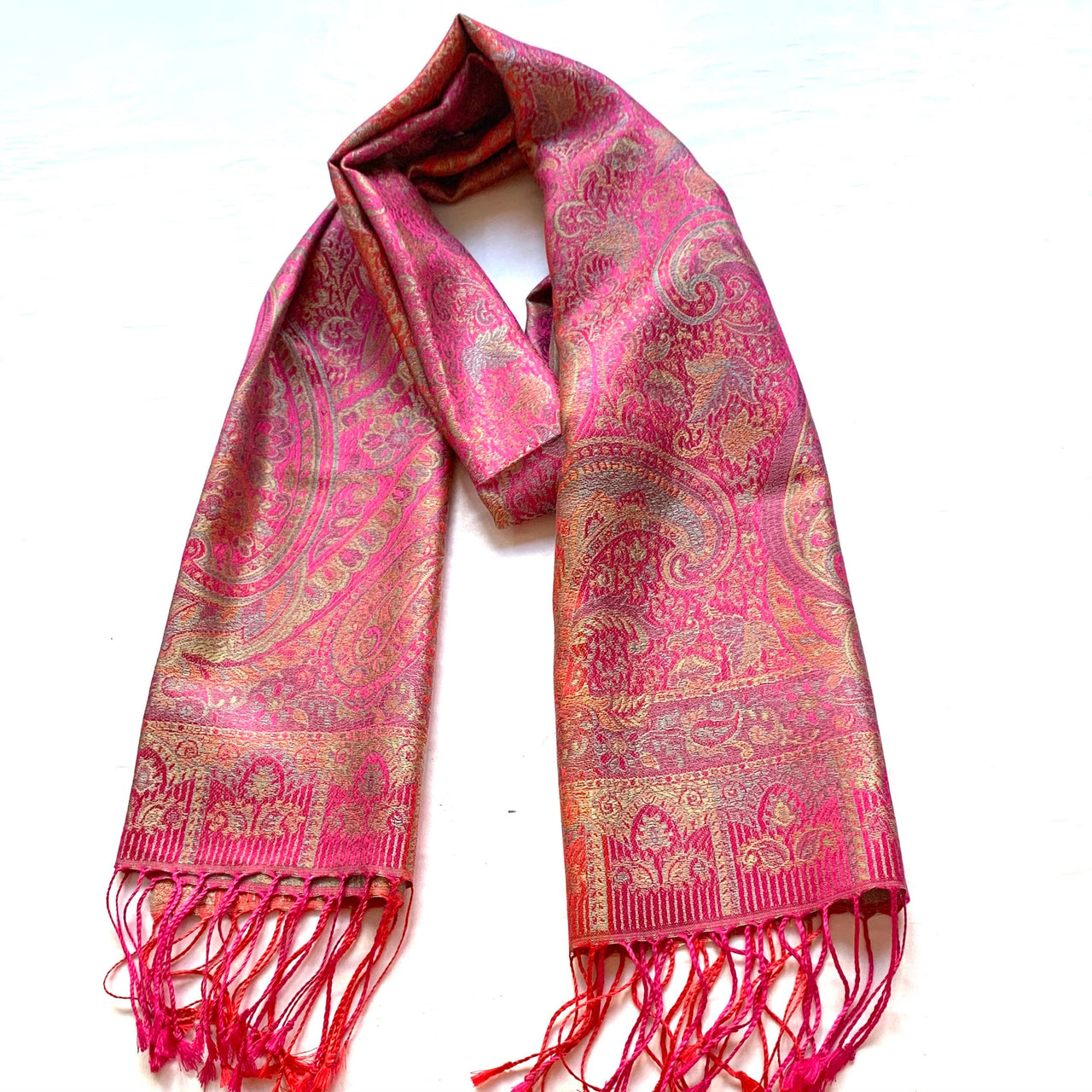 Pink and Red Paisley Silk Scarf Wrap Stole
