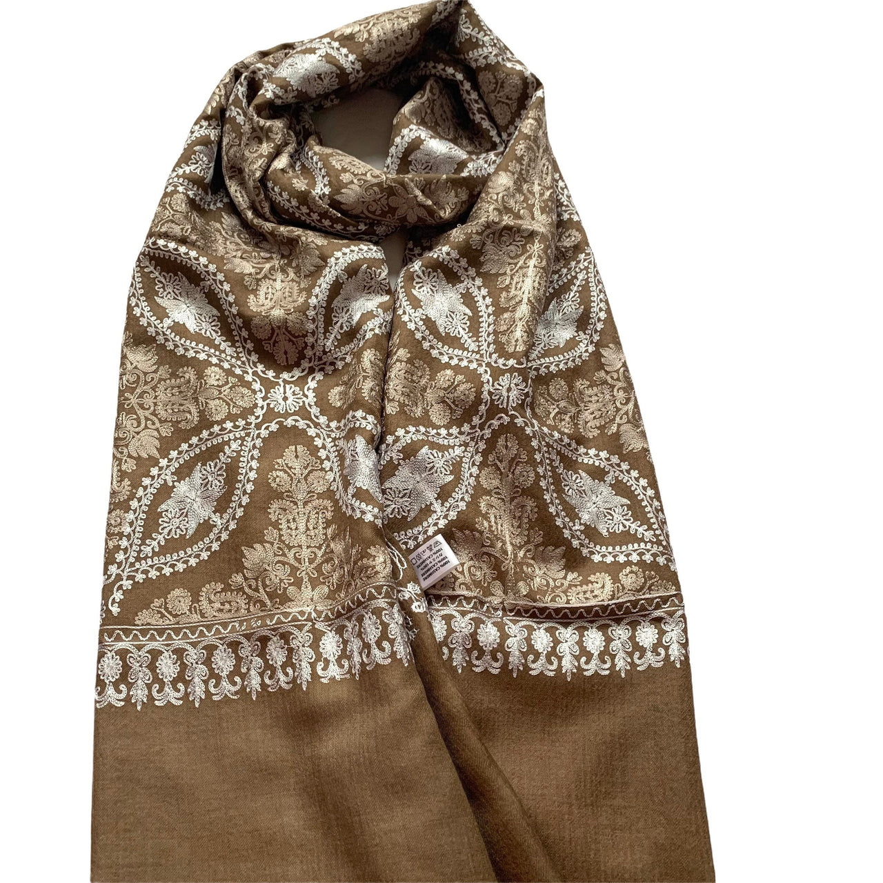Gorgeous Brown Silk Embroidered Scarf/Shawl/Stole/Wrap