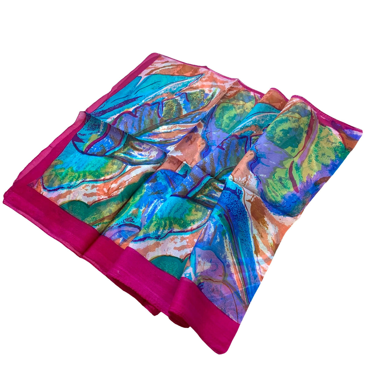 Magenta Silk Multicoloured with gorgeous leaf Design Silk Scarf /Stole/Neck Scarf/women Neck Scarf