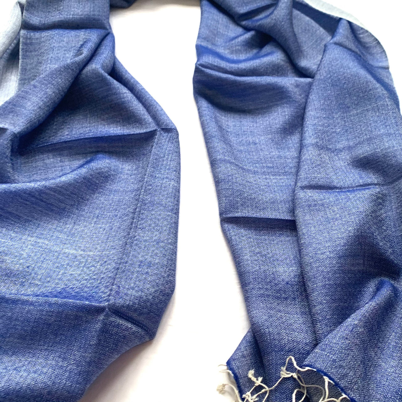 Reversible Blue Shawl Cream Silk Wool Scarf Wrap Stole