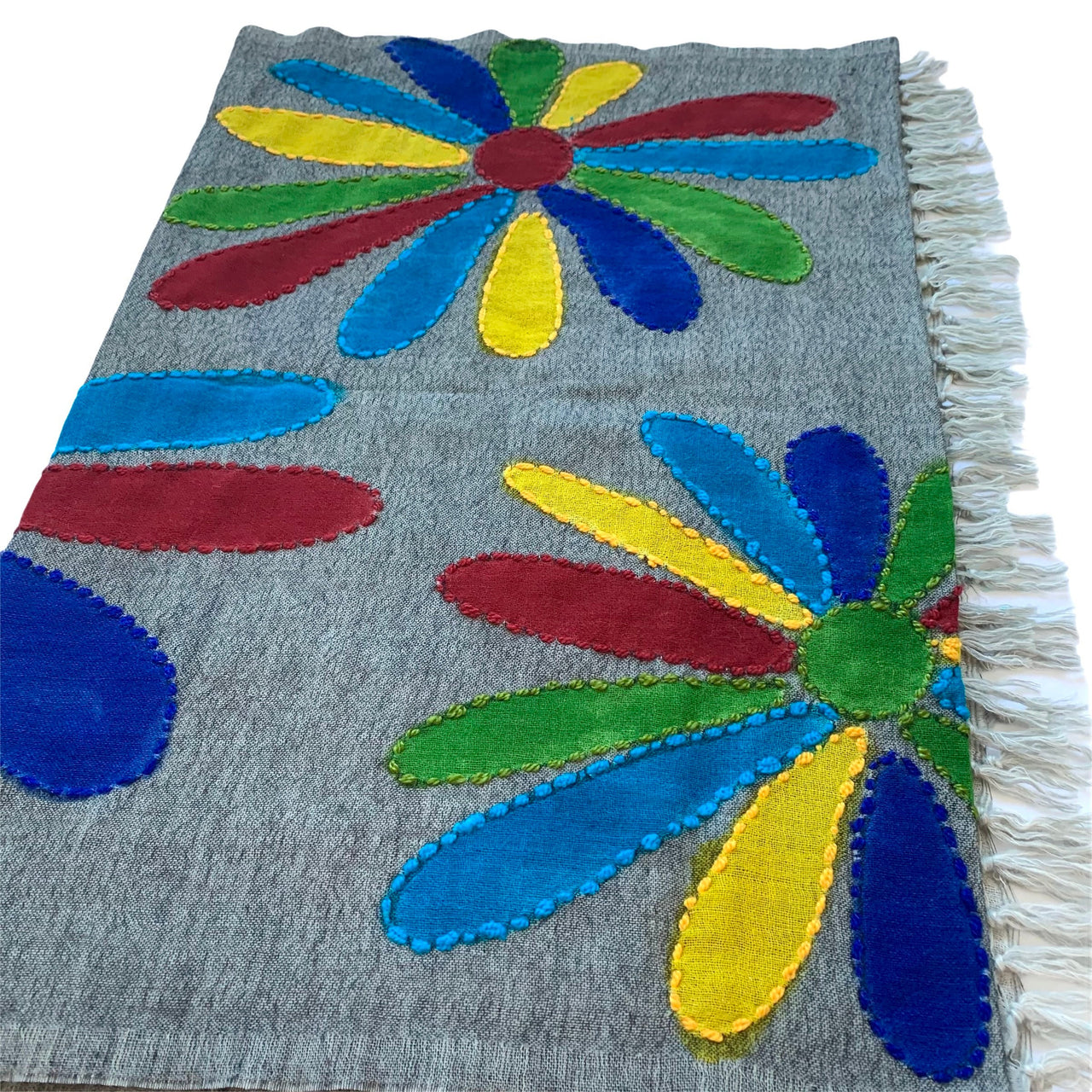 Grey Hand Embroidered  Multicoloured  wool Shawl/Scarf/Wrap/Stole