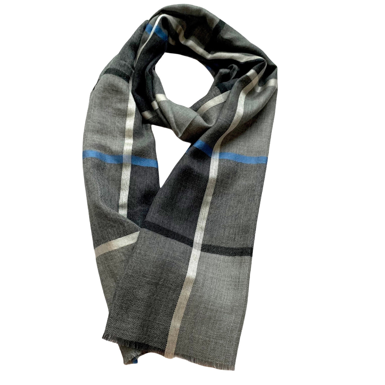 Cashmere Silk Checkered Charcoal Grey unisex  Scarf/Shawl/Wrap/Stole 28x76 inches