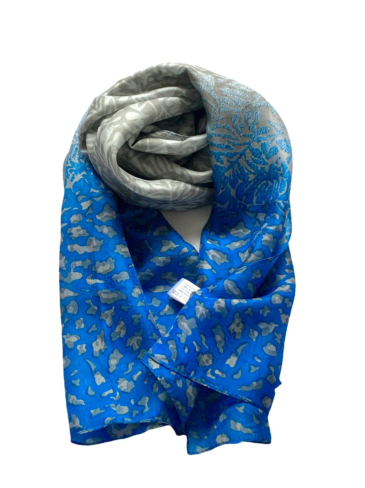 Silk Blue and Sliver Gradient Patterned Scarf/stole/Neck Scarf