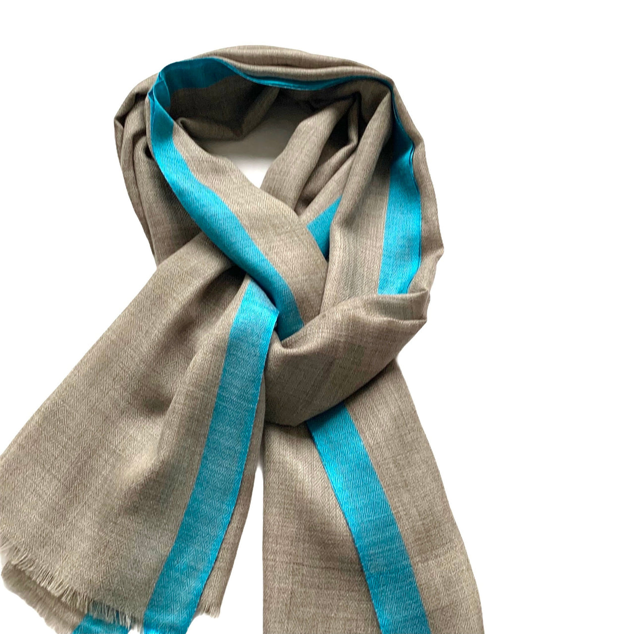 Turquoise Beige Soft Cashmere Silk  Scarf Minimal Shawl/Wrap/Stole