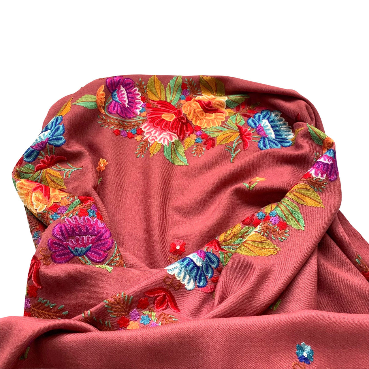 Fuchsia Wool shawl Silk Hand Embroidered Scarf Stole Women’s Wrap