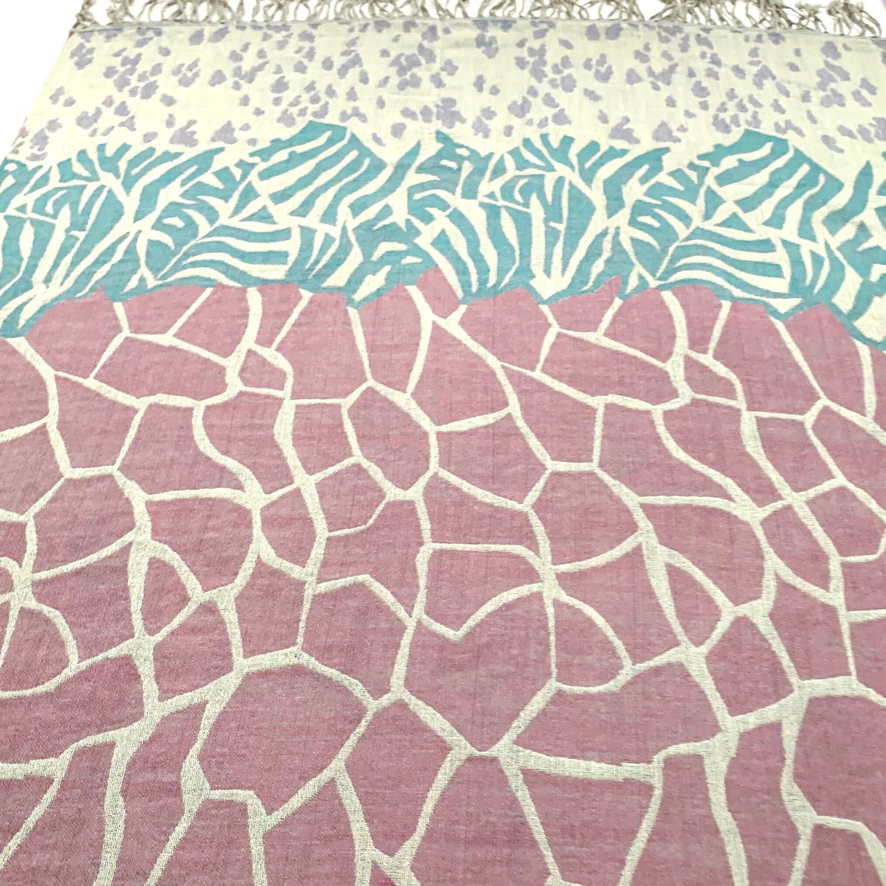 Reversible Wool Pashmina  Teal Multicoloured  Zebra  Geraffe Leopard Patterned Shawl  Wrap /Blanket /Throw /